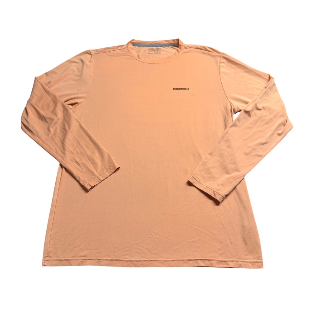 Patagonia Mens Capilene Long Sleeve Graphic Shirt Peach Orange Large Shark Trout